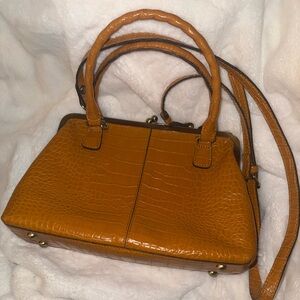 Genuine Leather Patricia Nash Tan Orange Brown Crocodile-Embossed Satchel
